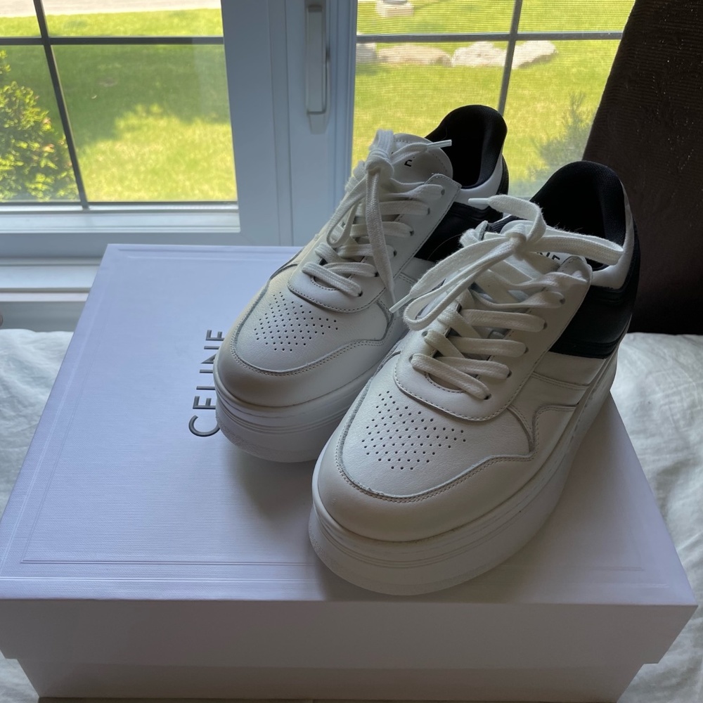 BRAND NEW EMT 700 CELINE SNEAKERS WITH WEDGE  IN CALFSKIN OPTIC WHITE / BLACK